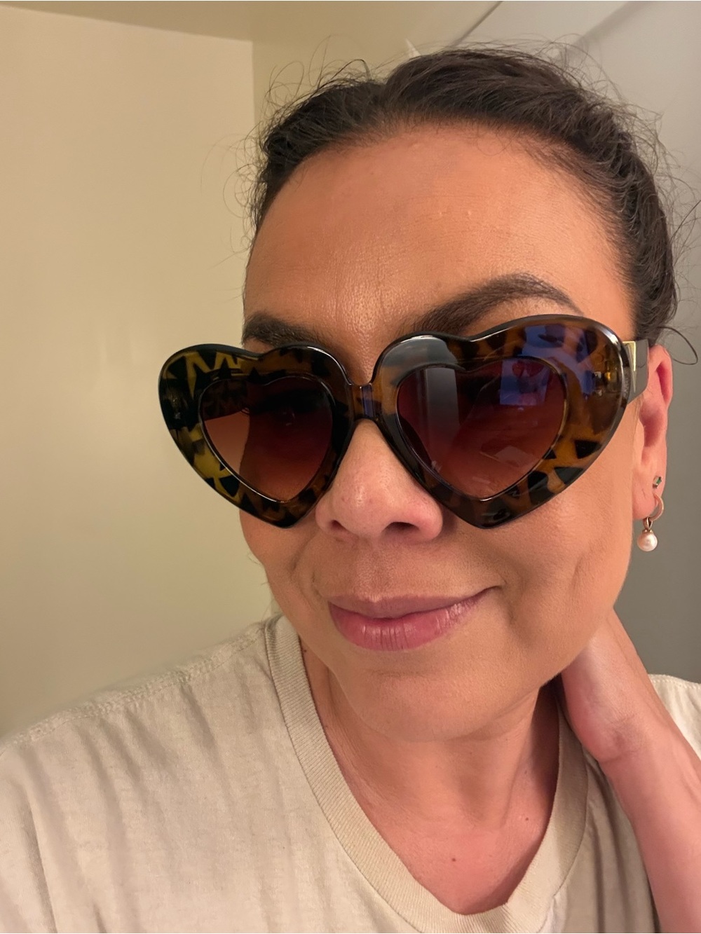 Heart-Shaped Tortoiseshell Sunglasses - Brown